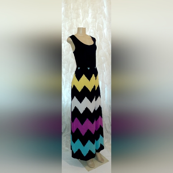 Shang Ya Colorful Zig Zag Maxi Dress M - Picture 3 of 9